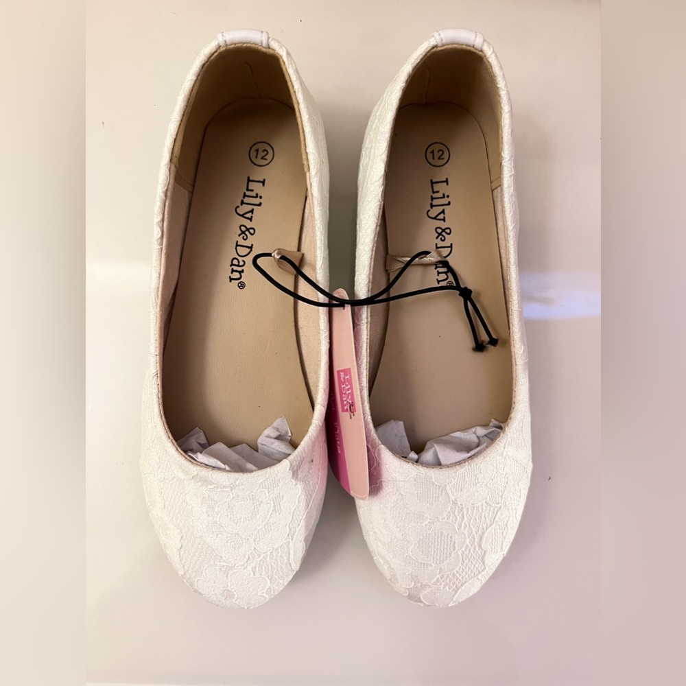 NEW WHITE LACE BALLERINA SHOES FOR GIRLS
